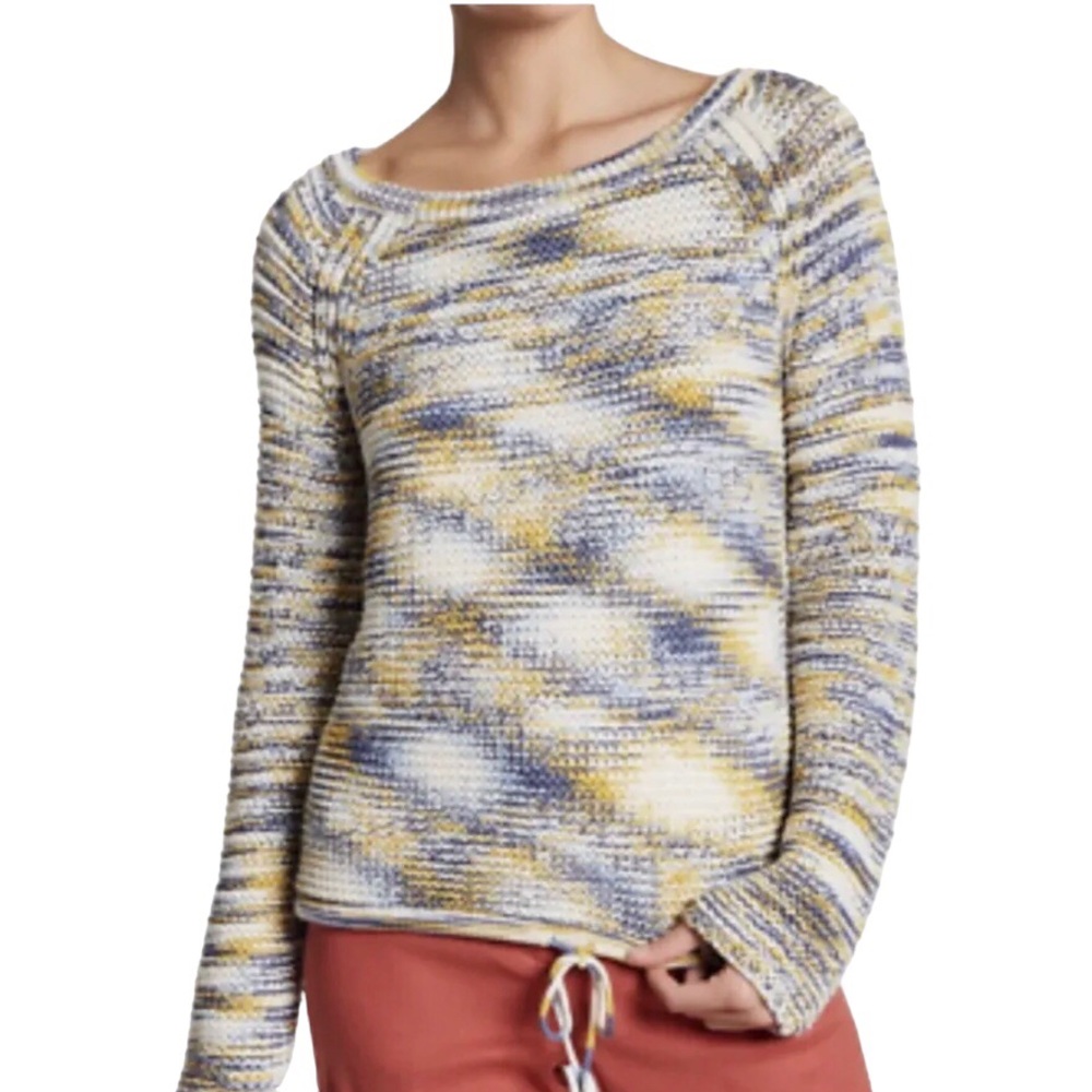 Theory Coella Blue/Yellow Chain Cotton Tie Hem Sweater Misses size M